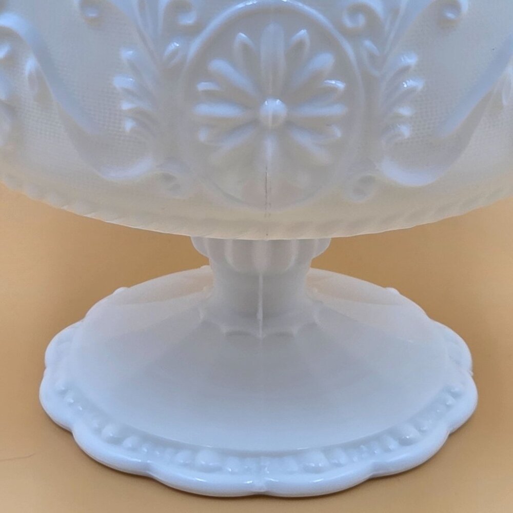 Indiana Glass Medallion Milk Glass Compote Pedestal Bowl - Picture 3 of 7